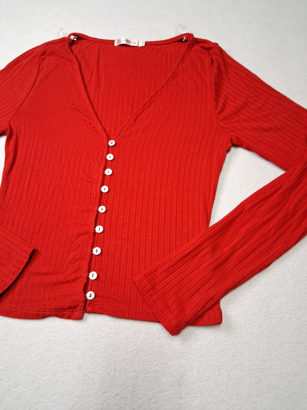 Heart & Hips Red Ribbed Long Sleeve Button-Front Top - Picture 2 of 5